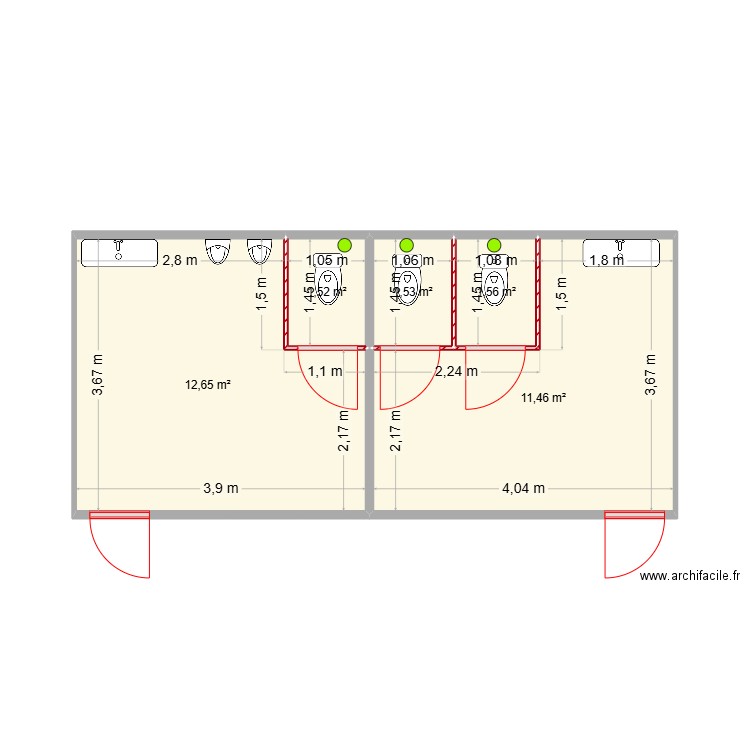 VESTIAIRE 2. Plan de 5 pièces et 29 m2