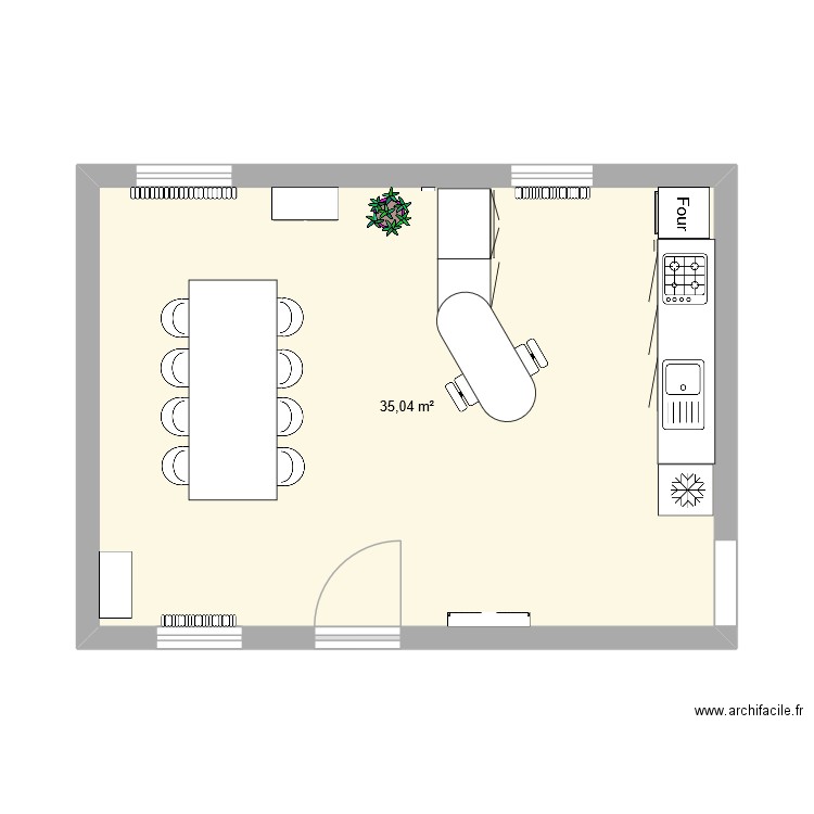 cuisine. Plan de 1 pièce et 35 m2