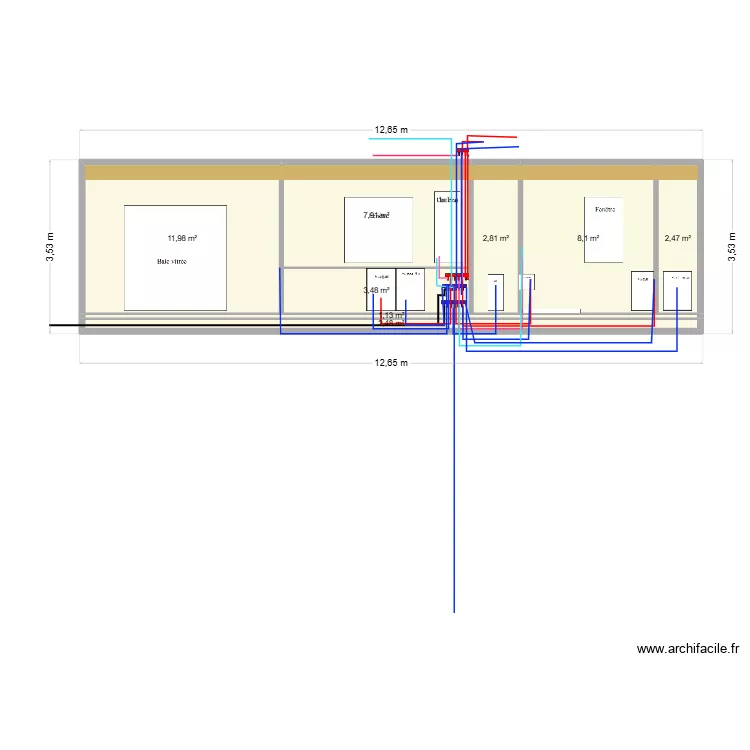 face arri&egrave;re r&eacute;seau eau. Plan de 8  et 40 m²