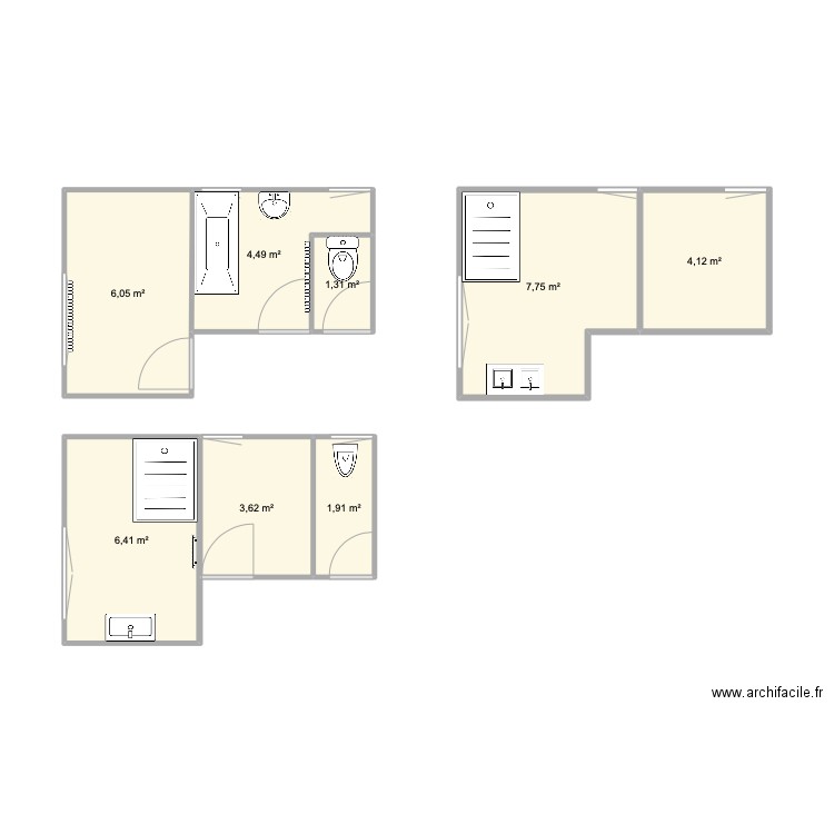 sdb. Plan de 8 pièces et 36 m2
