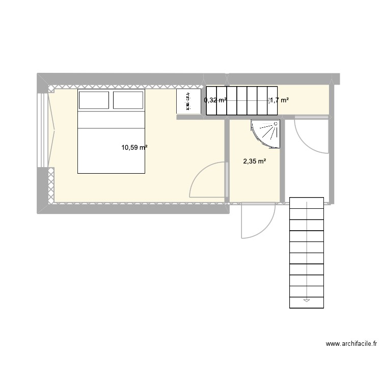 chambre 3 Appart 2A. Plan de 4 pièces et 15 m2