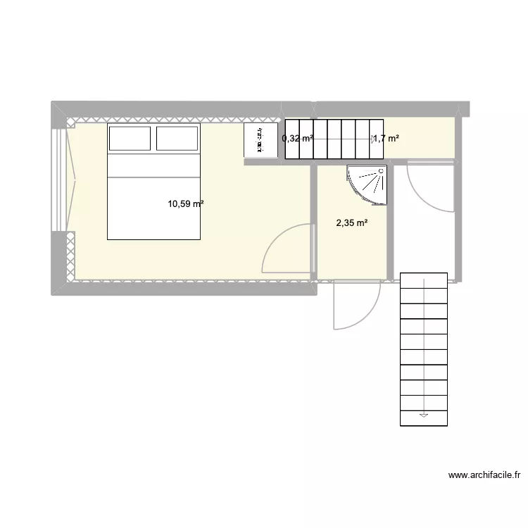 chambre 3 Appart 2A. Plan de 4 pièces et 15 m²