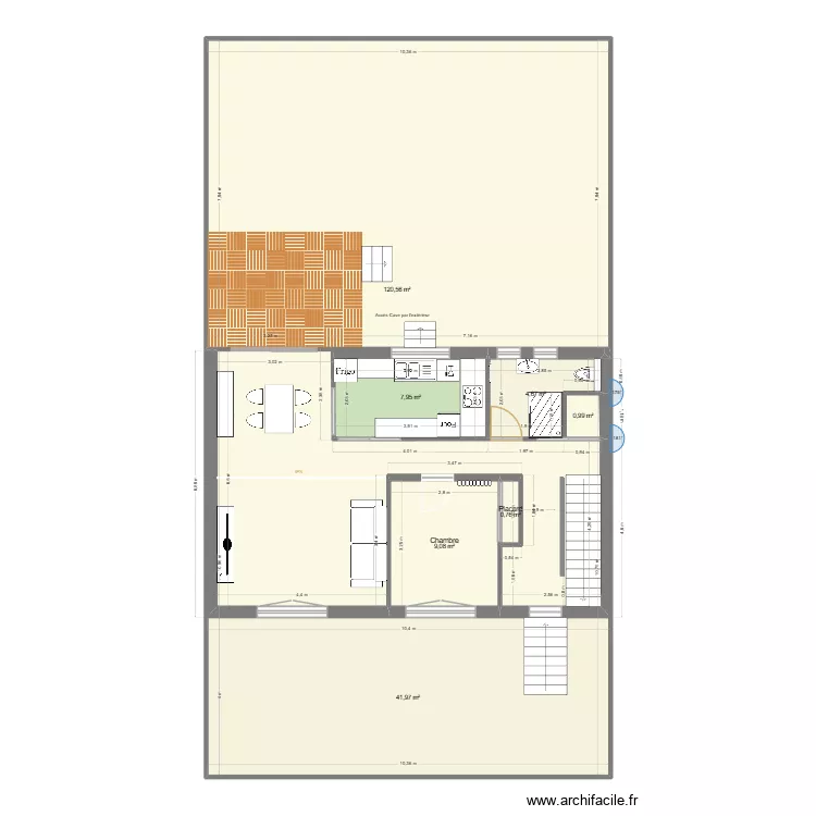 RDC - Plan Sdb en L. Plan de 7  et 186 m²