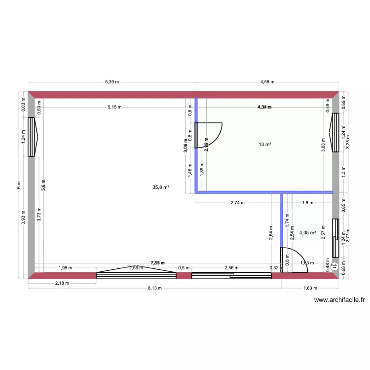 maison 2. Plan de 3  et 53 m²