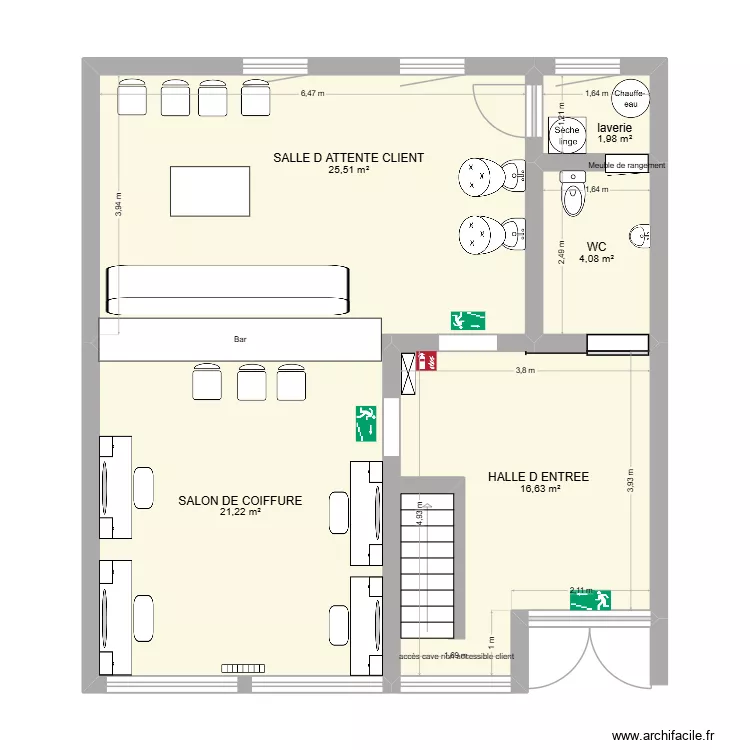 hair beauty. Plan de 5  et 69 m²