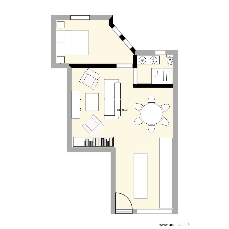APPART 1 HALF CORPORATE. Plan de 1 pièce et 50 m2