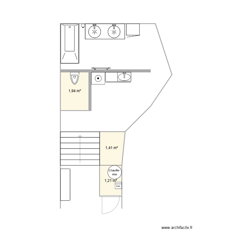 Salle de bain. Plan de 3 pièces et 5 m2