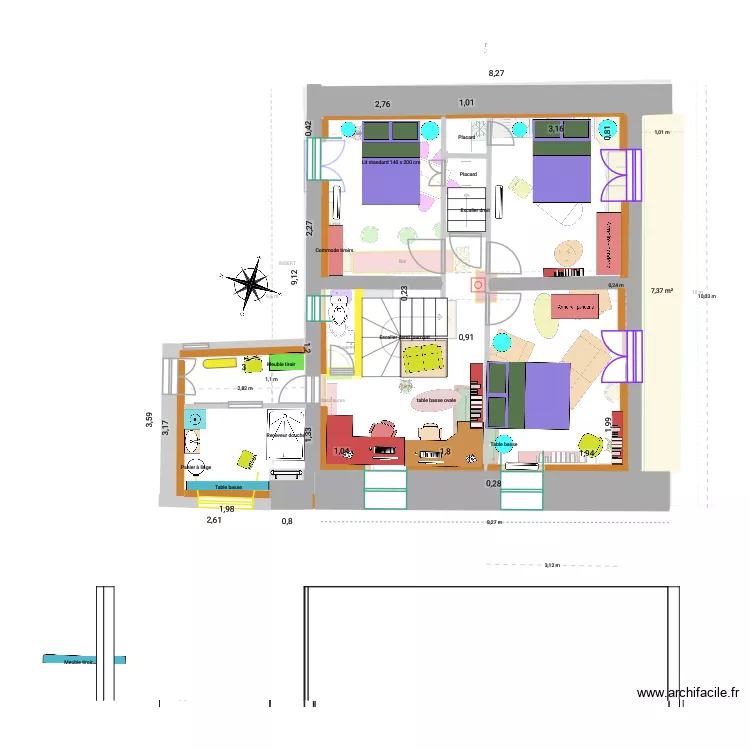 caoussado10. Plan de 1  et 7 m²