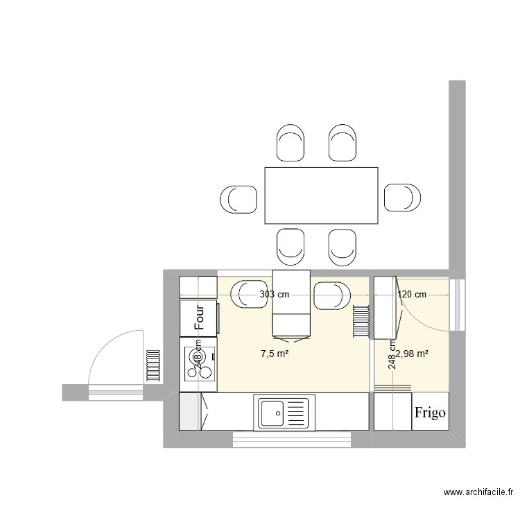 cuisine fauvettes avec a/c. Plan de 2 pièces et 10 m2