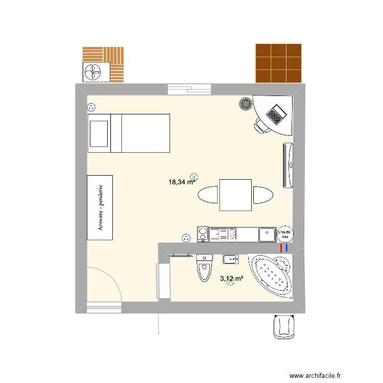 Digitalisation. Plan de 2 pièces et 21 m2