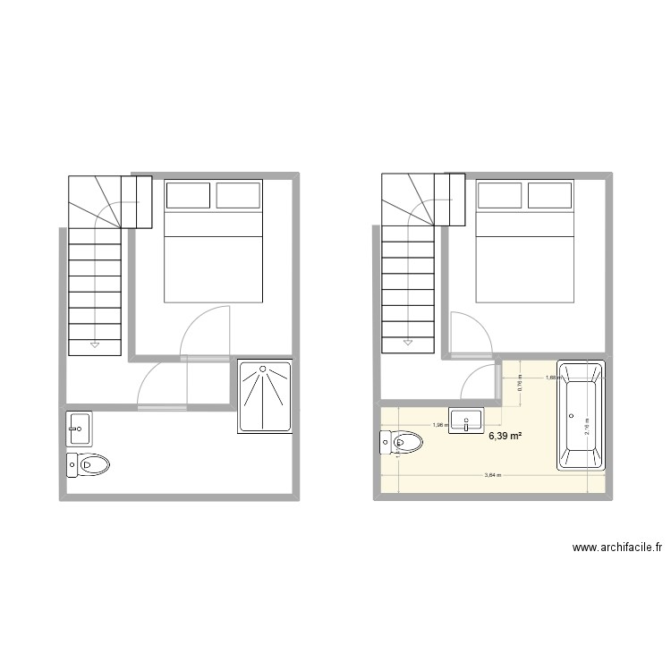 salle de bain fille. Plan de 1 pièce et 6 m2