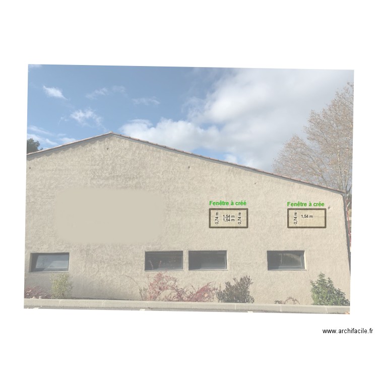 FACADE EST LOT 4 AVEC ANCIENNES FENETRES. Plan de 2 pièces et 2 m2