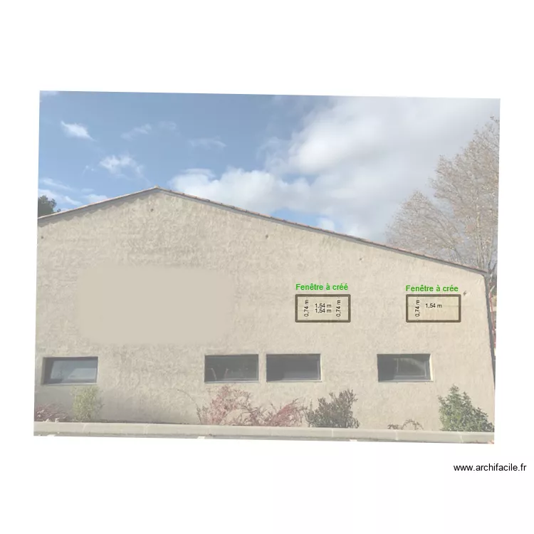 FACADE EST LOT 4 AVEC ANCIENNES FENETRES. Plan de 