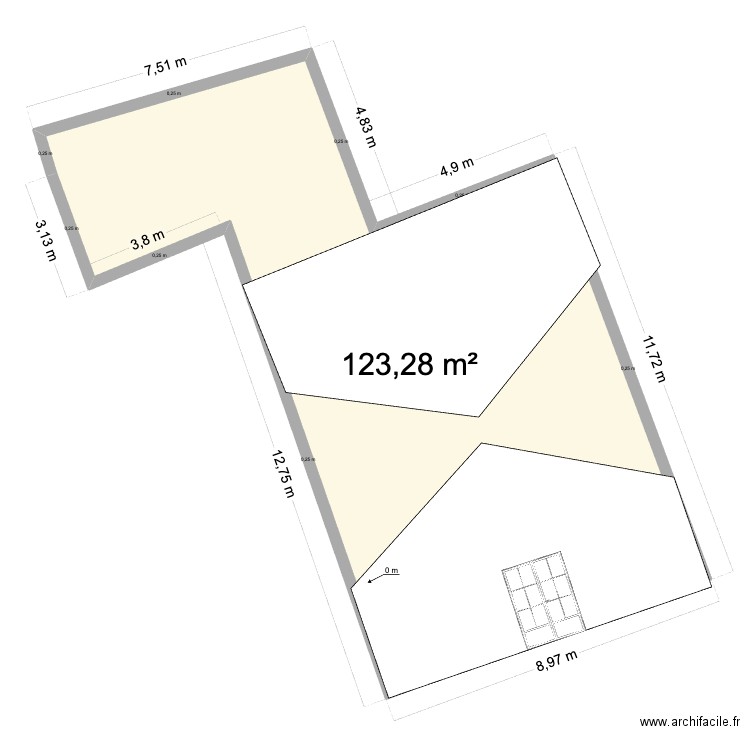 essaie. Plan de 3 pièces et 370 m2