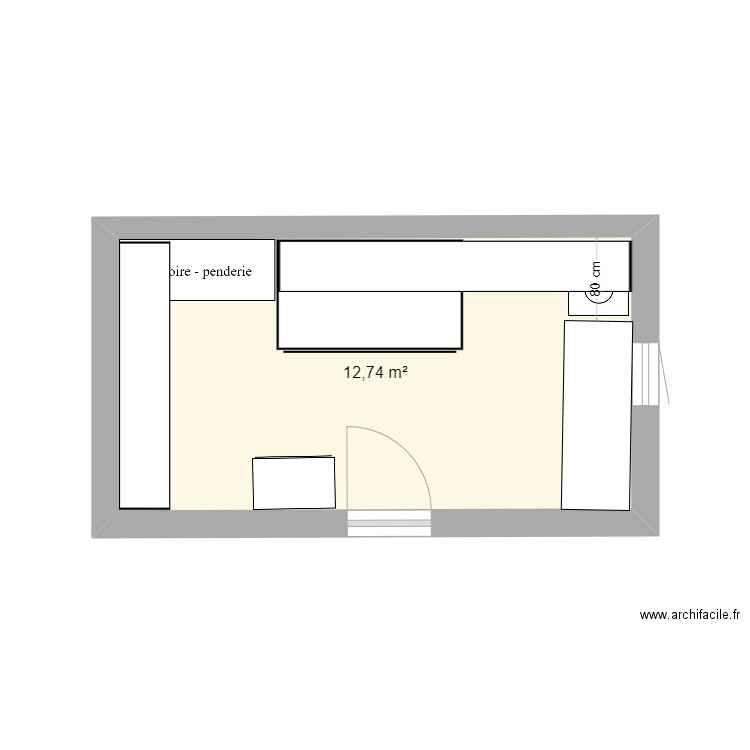 debarras. Plan de 1 pièce et 13 m2