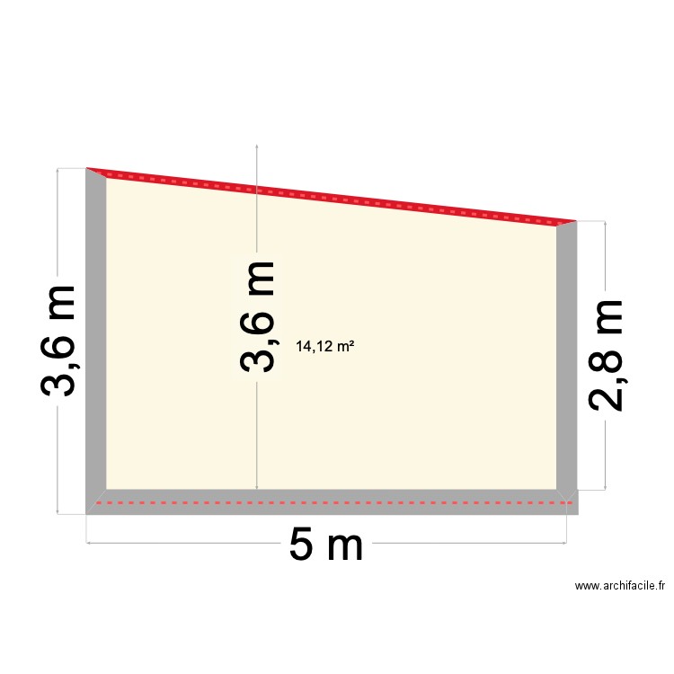 Plan de Coupe. Plan de 1 pièce et 14 m2