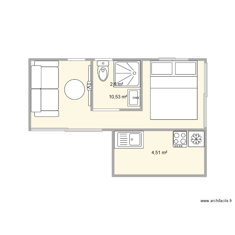 STUDIO Jeff. Plan de 3 pièces et 18 m2