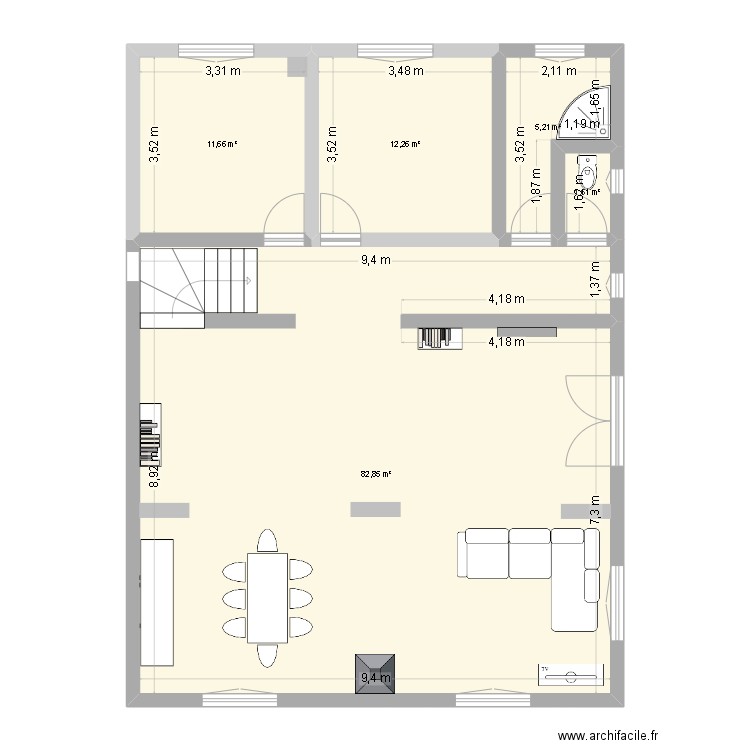 CASITA. Plan de 5 pièces et 113 m2