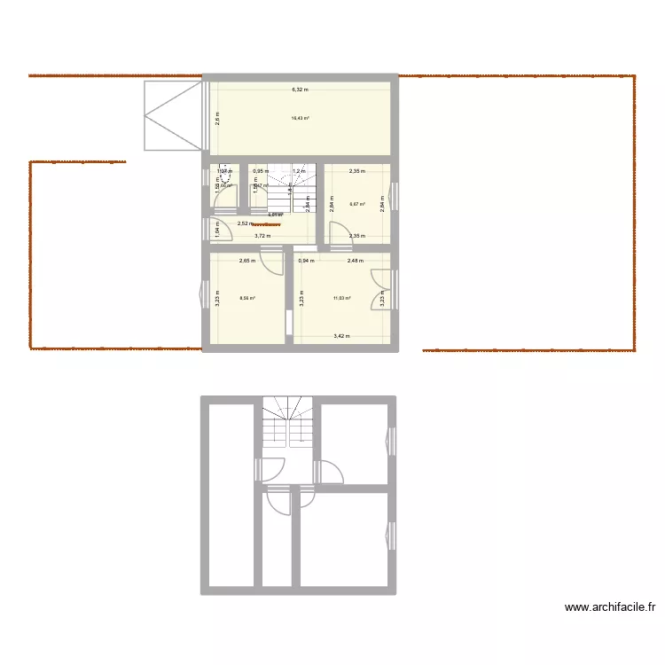 bas maison perrigny. Plan de 7  et 52 m²