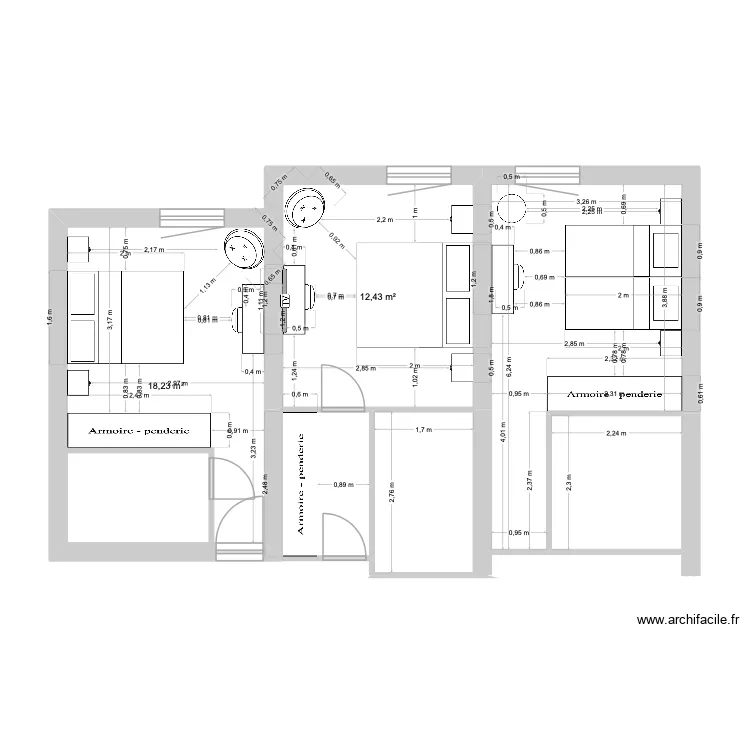 Chambres 1, 2 et 3. Plan de 5 et 55 m² Chambres 1, 2 et 3. Plan de 5 et 55 m²