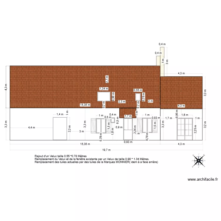 face avant apr&eacute;s modifications. Plan de 