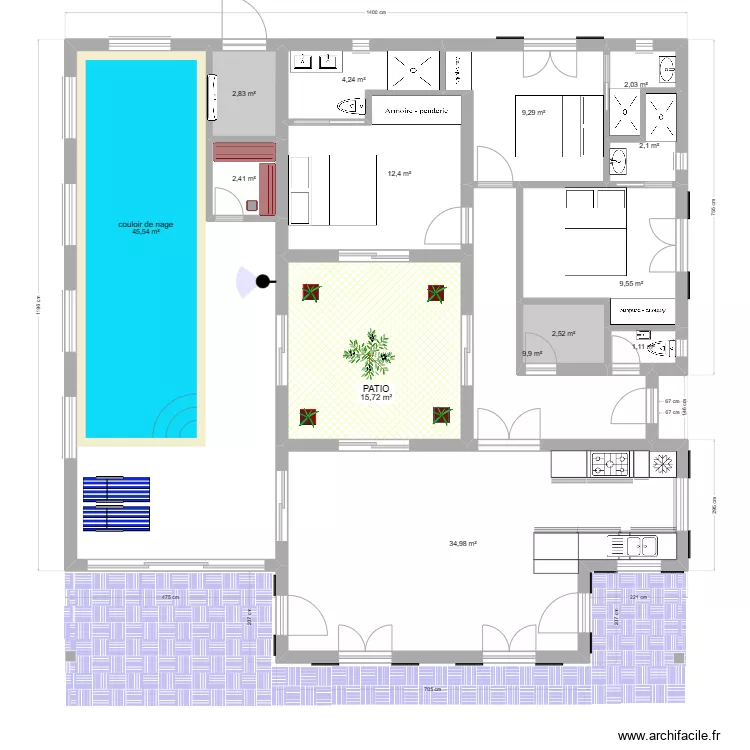 patio 4,5 &agrave; 4,5 sans toiture. Plan de 