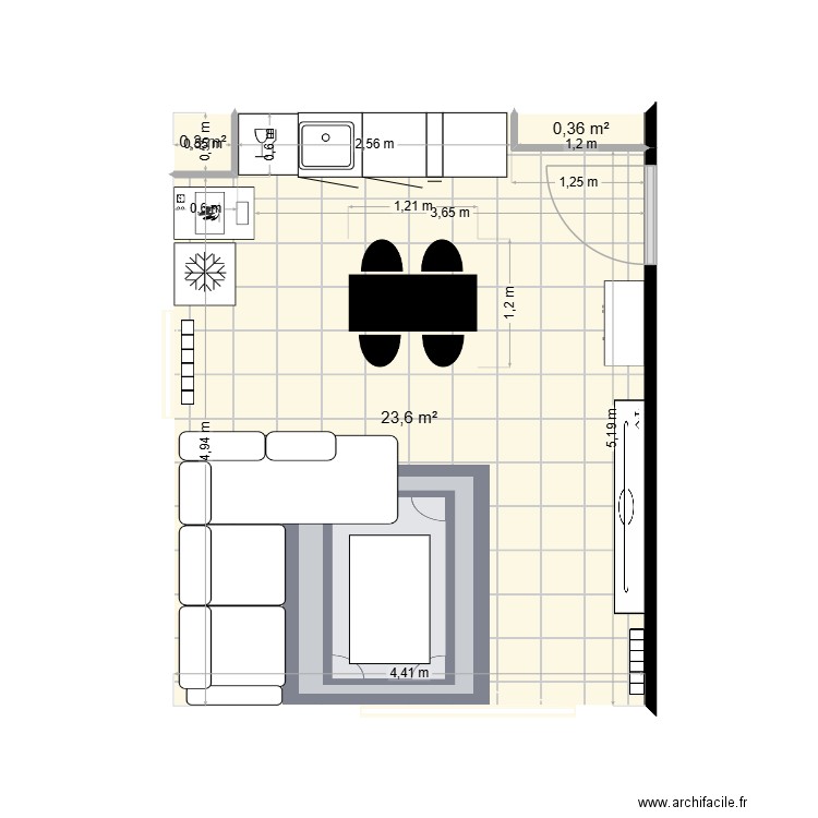 CUISINE. Plan de 3 pièces et 24 m2