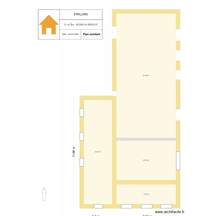 le tey existant 1. Plan de 5 pièces et 263 m² le tey existant 1. Plan de 5 pièces et 263 m²