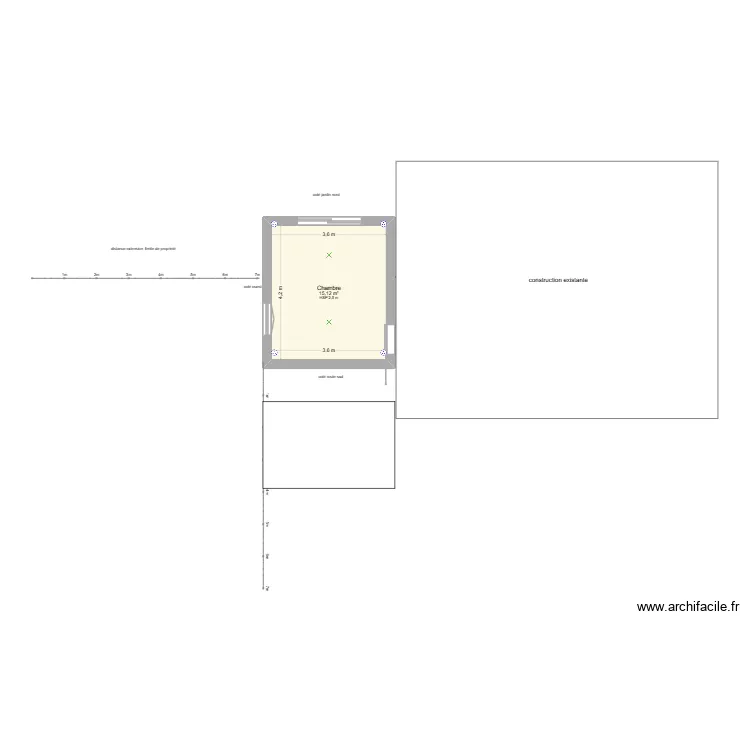 extension. Plan de 1  et 15 m²