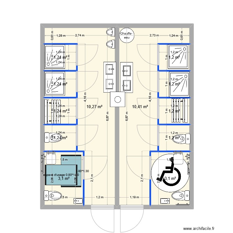 vestiaires. Plan de 12 pièces et 37 m2