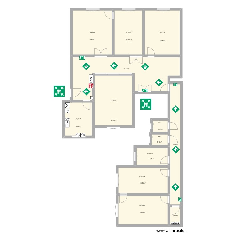 evac. Plan de 13 pièces et 181 m2