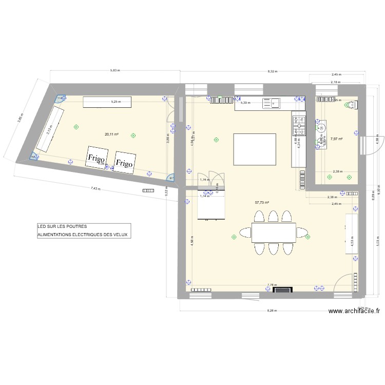 BUSSIERES CUISINE ELECTRICITE 9. Plan de 3 pièces et 86 m2