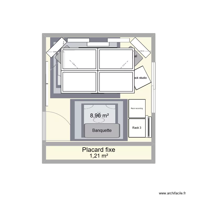 studio. Plan de 2  et 10 m²