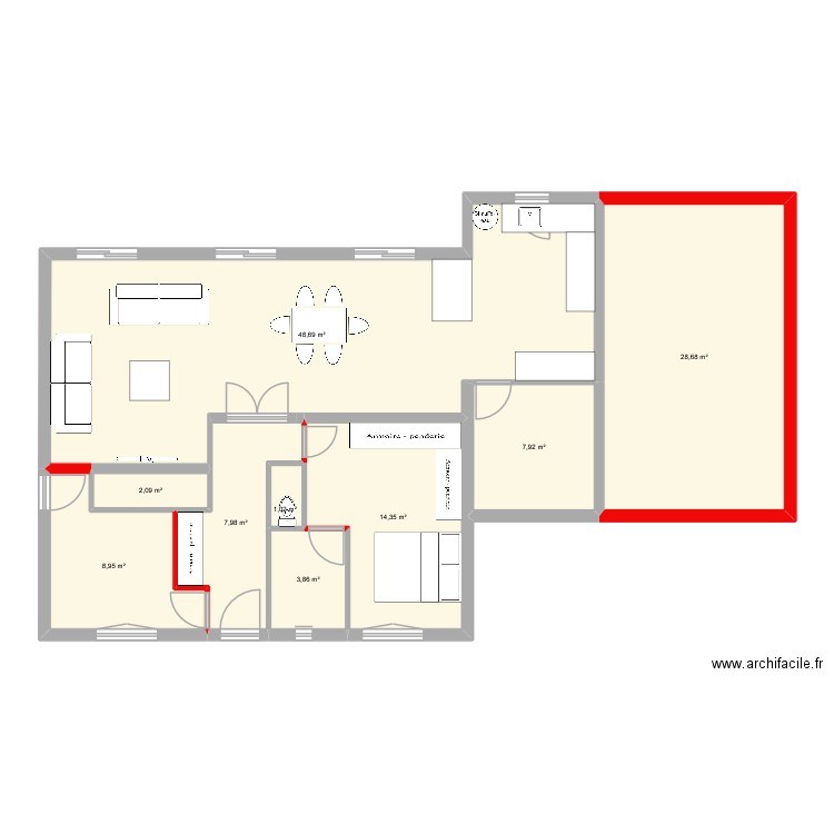 etage. Plan de 9 pièces et 124 m2