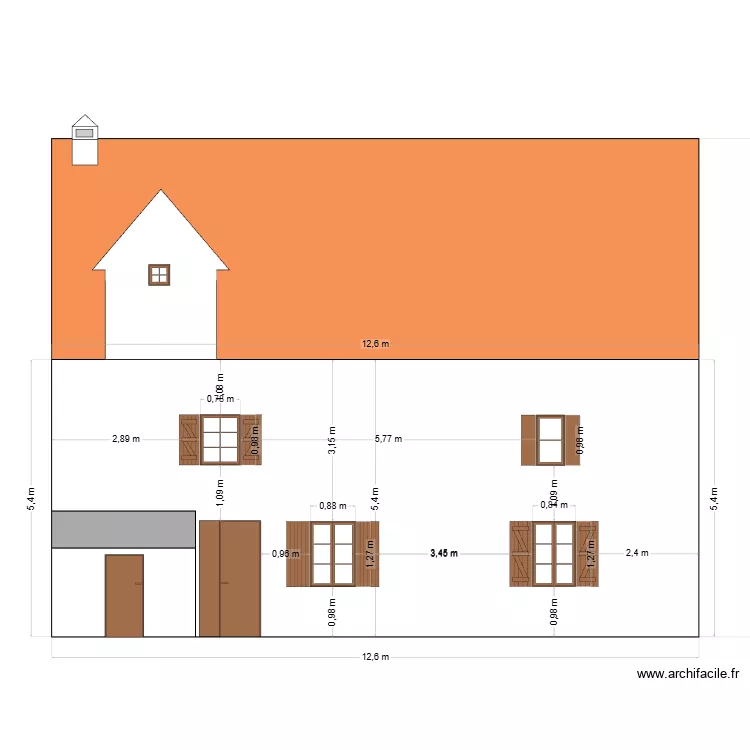 Fa&ccedil;ade Sud Pradelle &eacute;at des lieux. Plan de 