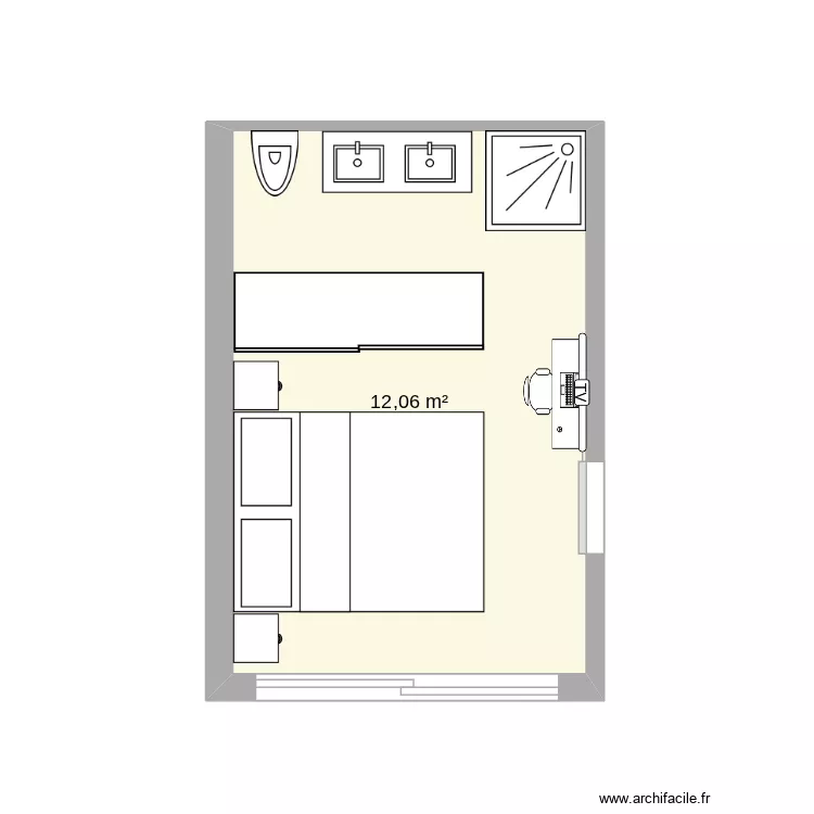 id&eacute;e chambre 1. Plan de 1 pièce et 12 m²