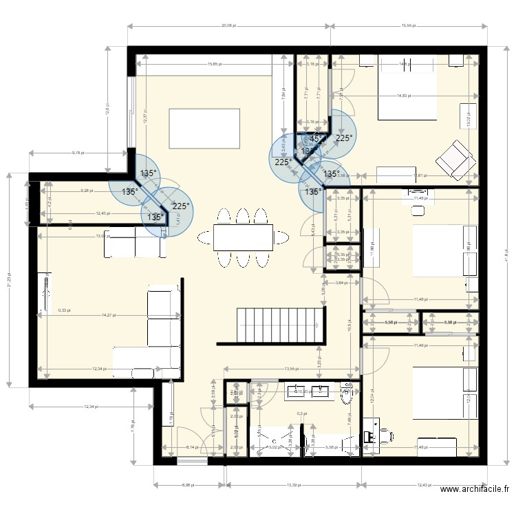plan. Plan de 14 pièces et 138 m2