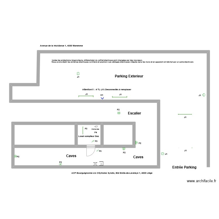 Schéma pos ACP Bourguignonne Cave et Rez . Plan de 3 pièces et 20 m2