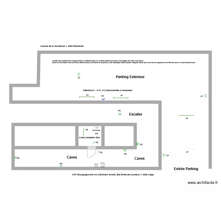 Sch&eacute;ma pos ACP Bourguignonne Cave et Rez . Plan de 