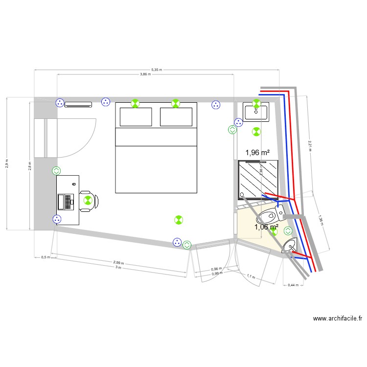 atelier. Plan de 2 pièces et 3 m2
