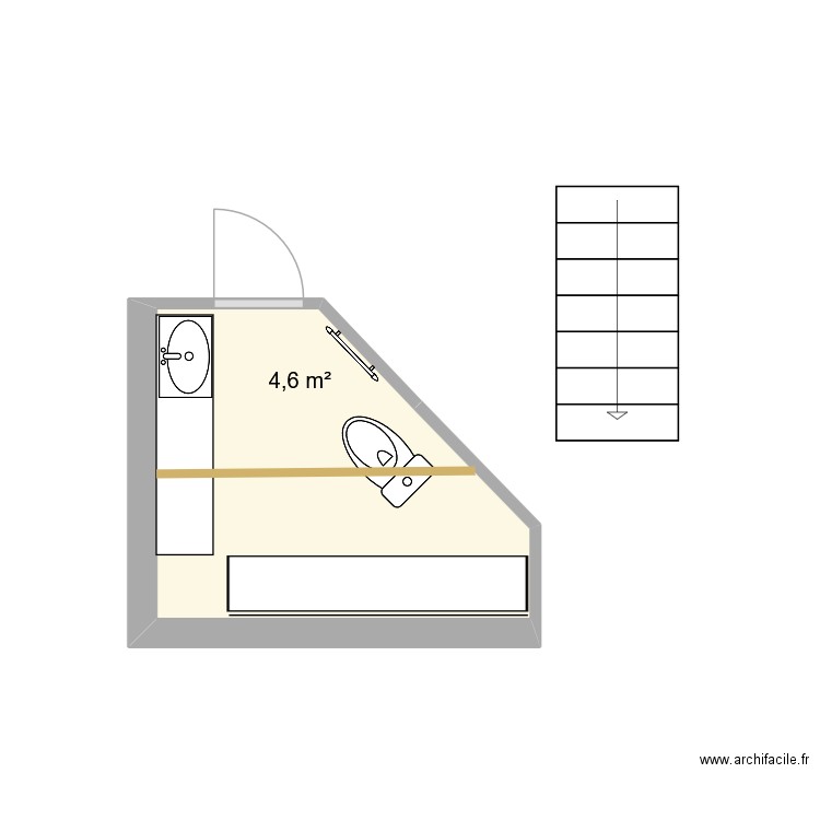 Les Hogues - Salle de Bain étage. Plan de 1 pièce et 5 m2