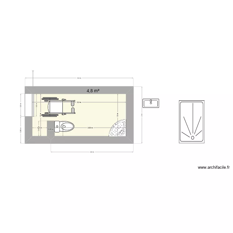 SDB Alex Olga. Plan de 1  et 5 m²