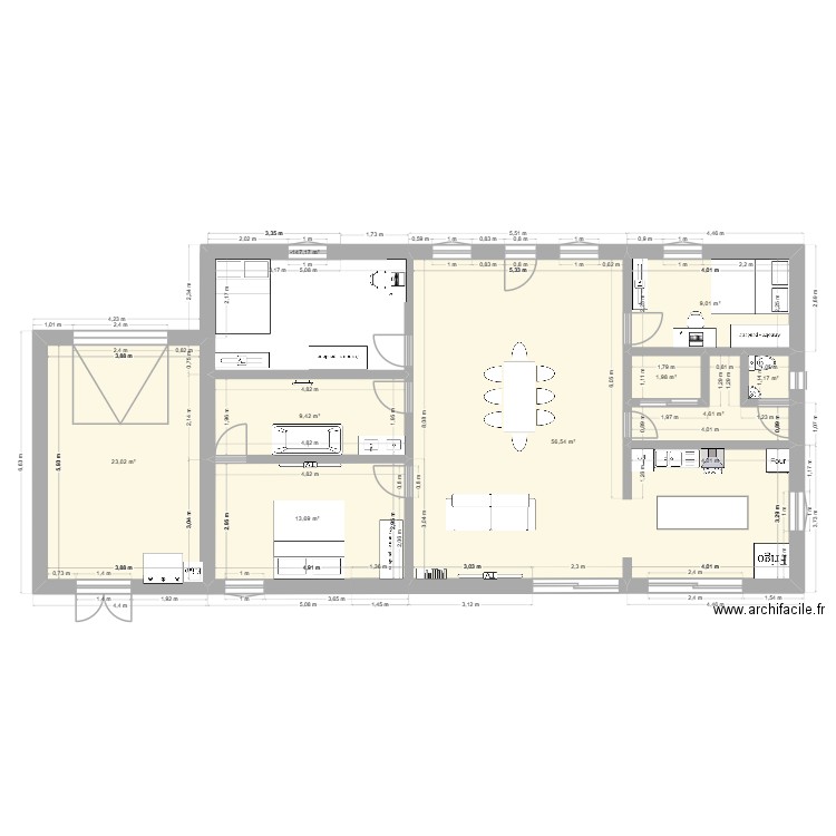 Maison bioclimatiaques final. Plan de 9 pièces et 121 m2
