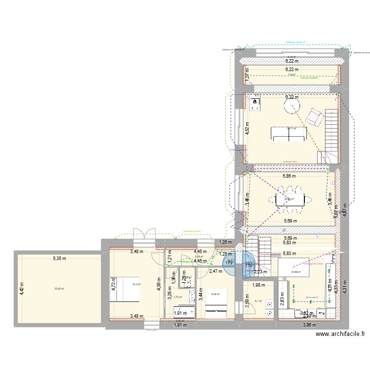 PLAN RDC De Boiry - Electricité. Plan de 14 pièces et 146 m2