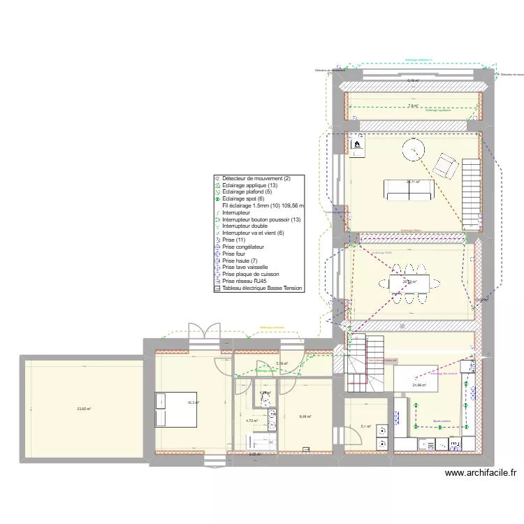 PLAN RDC De Boiry - Electricit&eacute;. Plan de 14  et 146 m²