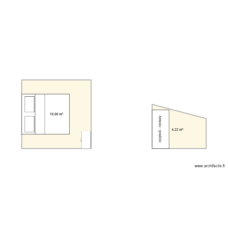 chambre. Plan de 2 pièces et 14 m2