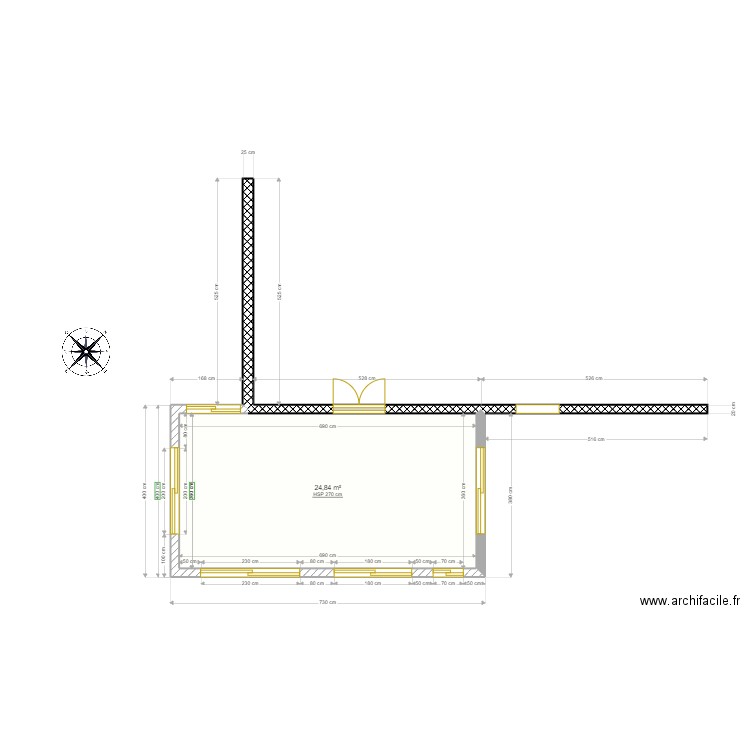 veranda. Plan de 1 pièce et 25 m2