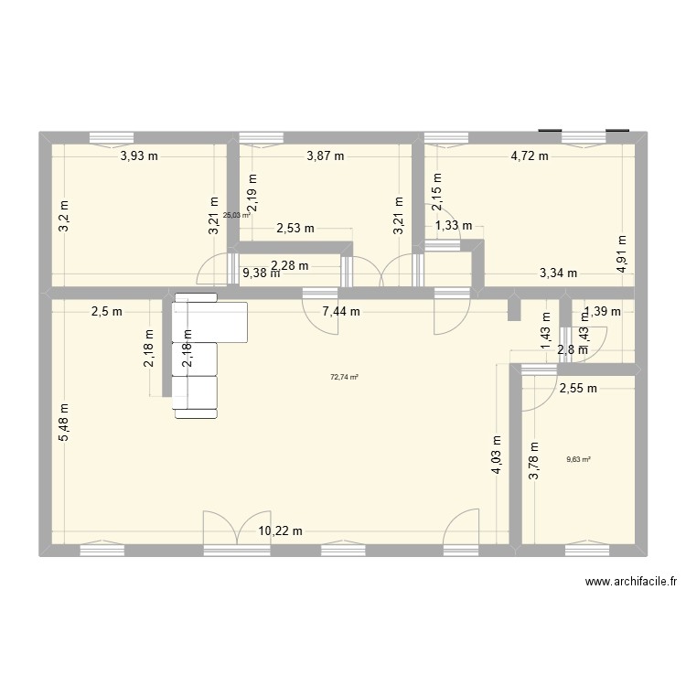 maison laviers. Plan de 3 pièces et 107 m2