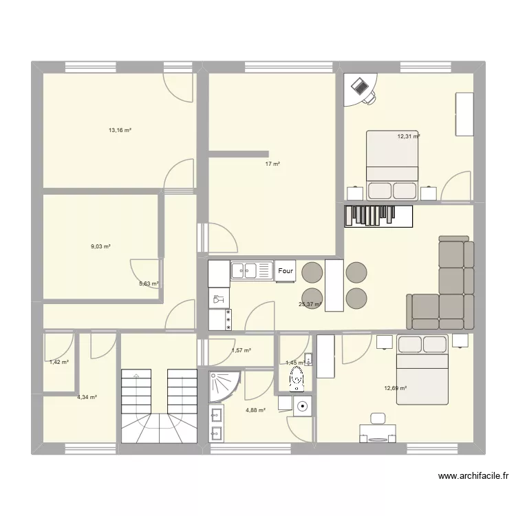 Rousseau Palazzio R+1 appartement droite V2. Plan de 12 Pièces et 109 m²