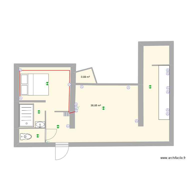 lavielle. Plan de 2 pièces et 38 m2